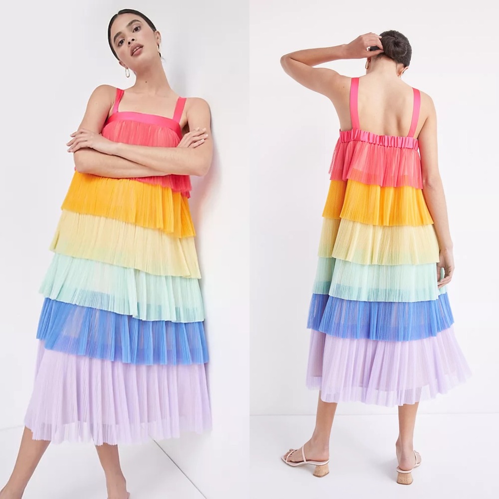 NWT Anthropologie by Hutch Rainbow Tiered Tulle Midi Dress